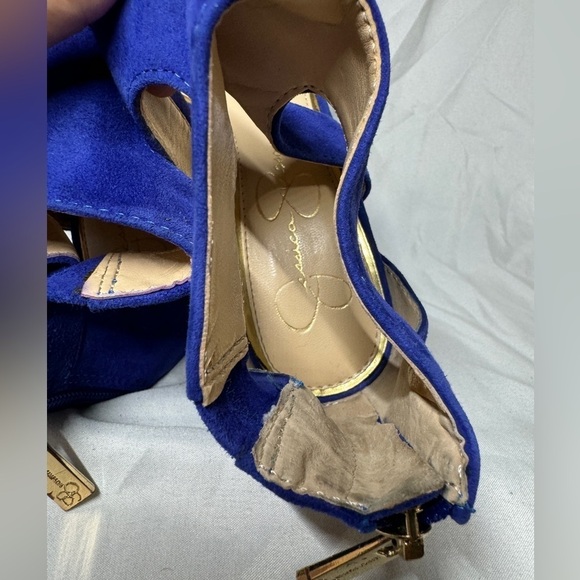 Jessica Simpson Blue Suede Mekos Strappy Heel Open Toe Sandals Size 7 - Picture 11 of 13